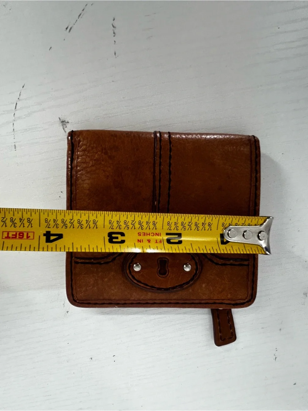 Fossil Mini Light Brown Leather Wallets Keyhole Bi-Fold Cards Cash holder case